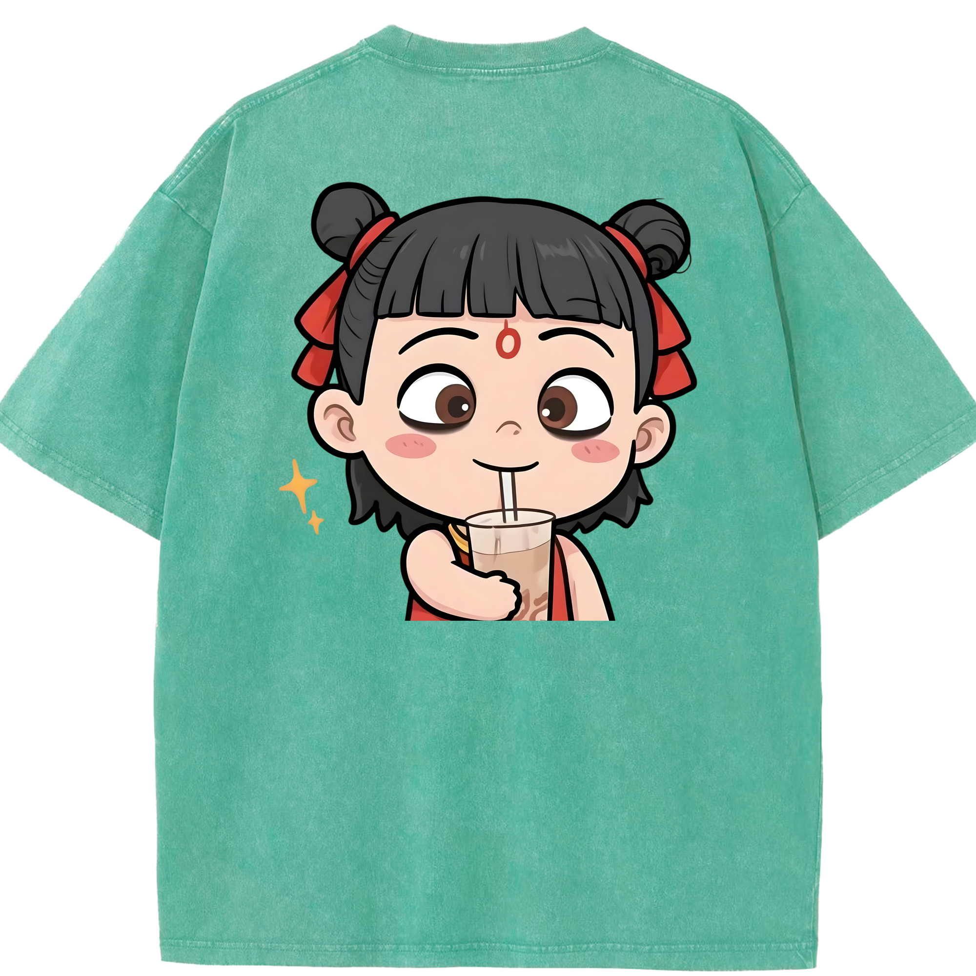（画像用） Ne Zha 2 ナタ 魔童の大暴れ 綿100% ヴィンテージ風 半袖Tシャツ（背面プリント）